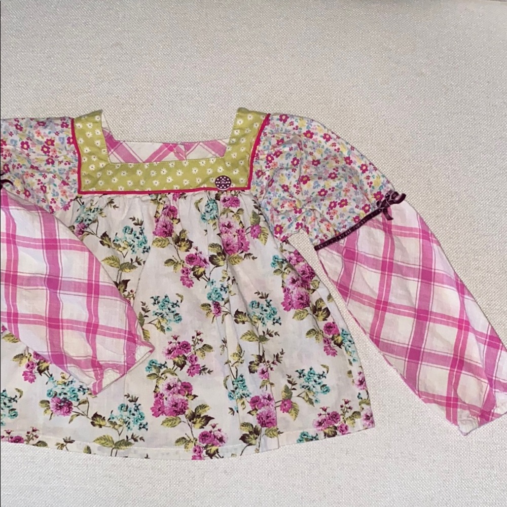 Eclectic Boho Patchwork Matilda Jane Floral Plaid Peasant Square Neck Top